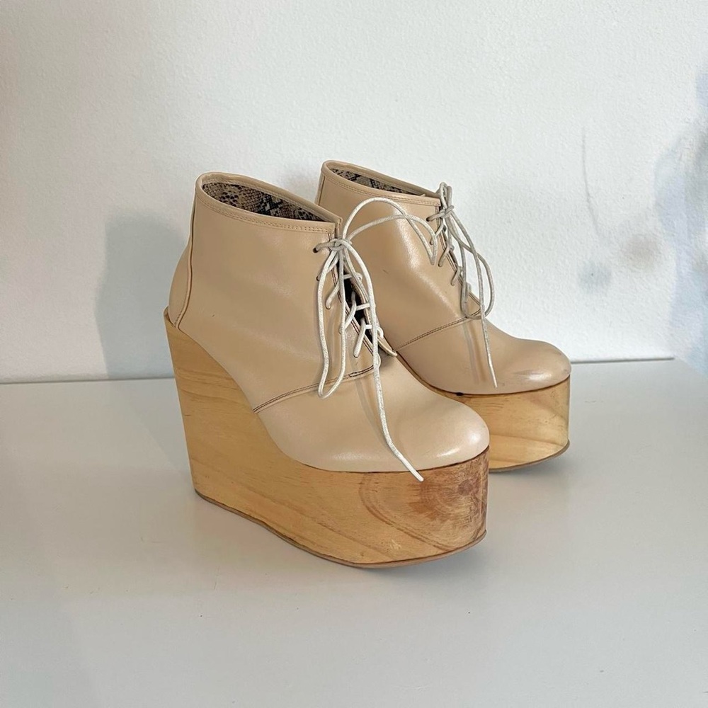 ❌SOLD❌Deandri Nude Leather Platform Wedges